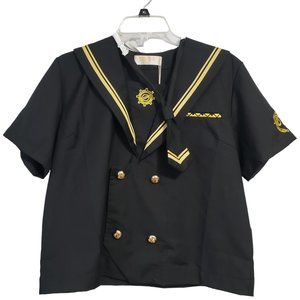 Cosplay Anime School Uniform Top with Tie XL Black Gold Sailor Military Style